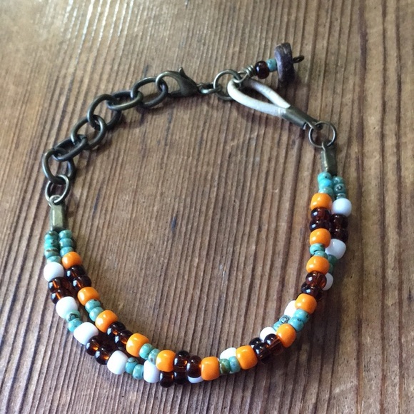 Ladies Double Strand Bracelet,  Orange and Turquoise Blue Ladies Bracelet - Picture 7 of 7